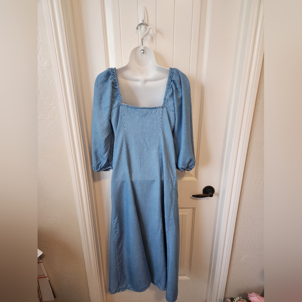 Zara Chambray Off Shoulder Midi Dress Bell Sleeves |Size XS | Bloggers Favorite - Picture 12 of 12